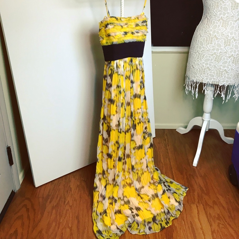 BCBG Max Azria Silk Chiffon Ruffle Maxi Dress 0